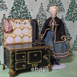 Poupée allemande en porcelaine de Parian pour maison de poupées avec poêle