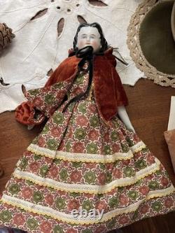 Poupée ancienne à tête en porcelaine de style Adelina Patti 12,5, bottines élégantes, rare tête des années 1860