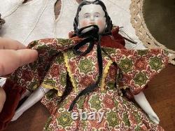 Poupée ancienne à tête en porcelaine de style Adelina Patti 12,5, bottines élégantes, rare tête des années 1860