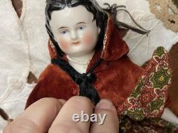 Poupée ancienne à tête en porcelaine de style Adelina Patti 12,5, bottines élégantes, rare tête des années 1860