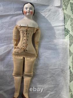 Poupée ancienne allemande à tête en porcelaine de Chine de 22 pouces de hauteur