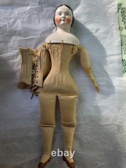 Poupée ancienne allemande à tête en porcelaine de Chine de 22 pouces de hauteur