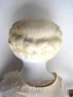 Poupée antique en porcelaine à tête de Chine, blonde aux yeux bleus, corps original, 19 pouces