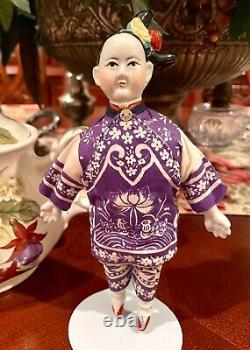 Poupée chinoise vintage en costume traditionnel avec tête en porcelaine peinte à la main, Ha