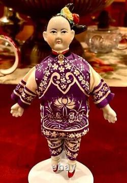 Poupée chinoise vintage en costume traditionnel avec tête en porcelaine peinte à la main, Ha