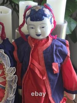Poupée chinoise vintage traditionnelle peinte à la main avec tête en porcelaine, 24