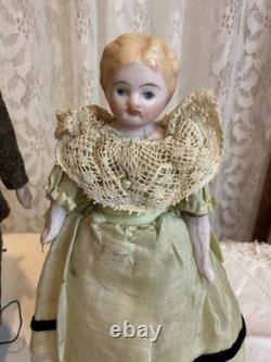 Poupée de Maison de Poupées Antique Tout Original Couple Homme & Femme Bisque