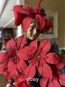 Poupée de Noël en porcelaine Vintage Show Stopper Mardi Gras - Design Poinsettia