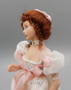 Poupée de femme victorienne en porcelaine Vtg OOAK avec bijoux miniature de maison de poupée 1:12.