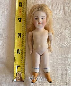 Poupée de maison de poupée Kestner 4-1/2 en bisque porcelaine 184.3 Allemagne blonde bottes jaunes