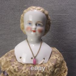 Poupée en Porcelaine Blonde Antique Tête de Chinois Orange Bottes Réparées Allemande Bas Front 13