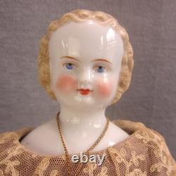 Poupée en Porcelaine Blonde Antique Tête de Chinois Orange Bottes Réparées Allemande Bas Front 13