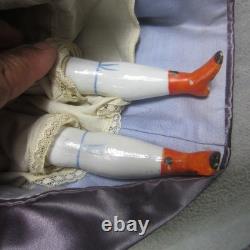 Poupée en Porcelaine Blonde Antique Tête de Chinois Orange Bottes Réparées Allemande Bas Front 13