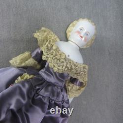 Poupée en Porcelaine Blonde Antique Tête de Chinois Orange Bottes Réparées Allemande Bas Front 13