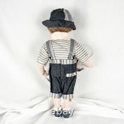 Poupée en porcelaine GEPPEDDO vintage de garçon blanc de pêcheur aux yeux bleus, taille 17L x 9W