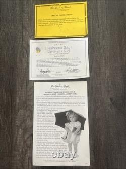Poupée en porcelaine Vintage 1968 Morton Salt Umbrella Girl avec boîte, certificat et support