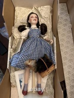 Poupée en porcelaine Vtg. Franklin Heirloom Dorthy et Toto avec support, boîte d'origine