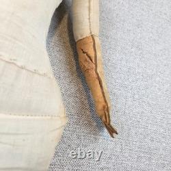 Poupée en porcelaine allemande antique 1850-1880 avec mains en cuir, chariot couvert, non marquée