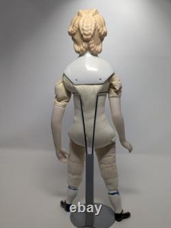Poupée en porcelaine allemande antique (années 1840-1890) coiffure rare, blonde moulée