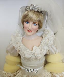 Poupée en porcelaine de collection Franklin Mint Princesse Diana robe de mariée bouquet neuve en boîte