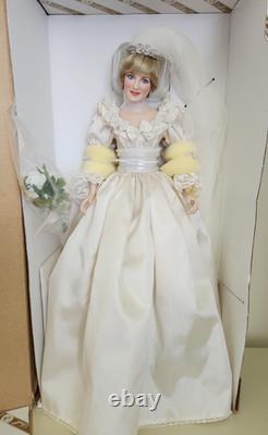 Poupée en porcelaine de collection Franklin Mint Princesse Diana robe de mariée bouquet neuve en boîte