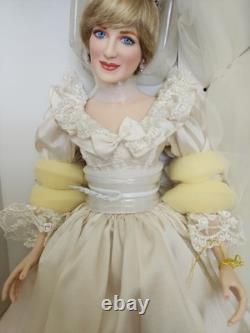 Poupée en porcelaine de collection Franklin Mint Princesse Diana robe de mariée bouquet neuve en boîte