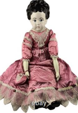 Poupée en porcelaine de style allemand vintage tête en Chine extra grande 32 pouces