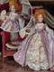 Poupée En Porcelaine Miniature Vintage D'artisanat, Dame à Tête Rousse En Soie Et Dentelle