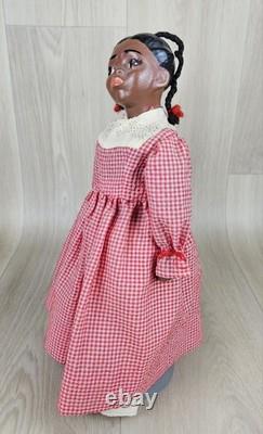 Poupée en porcelaine vintage à tête Magge, fleur de pêcher, 14 pouces, fille afro-américaine, rare, marquée