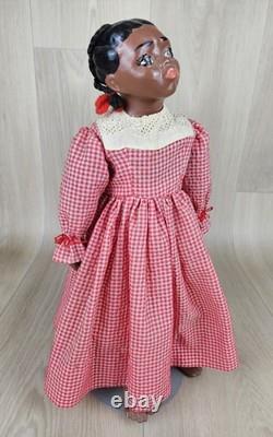 Poupée en porcelaine vintage à tête Magge, fleur de pêcher, 14 pouces, fille afro-américaine, rare, marquée