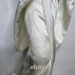 Poupée geisha japonaise vintage de mariage, robe en soie blanche, tête et mains en porcelaine de 15 cm