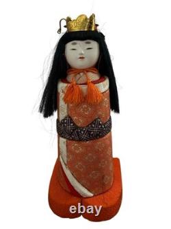 Poupée japonaise vintage Ningyo en porcelaine, visage en biscuit, kimono, impératrice, couronne 10