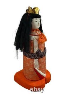 Poupée japonaise vintage Ningyo en porcelaine, visage en biscuit, kimono, impératrice, couronne 10