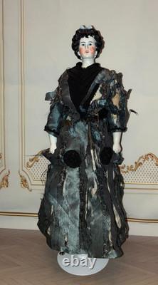 Poupée rare en porcelaine Parian Limbach, dame irlandaise, reine, cheveux hautement sculptés, 14 pouces