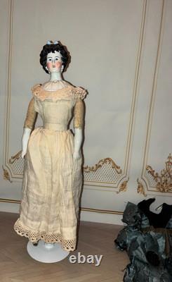 Poupée rare en porcelaine Parian Limbach, dame irlandaise, reine, cheveux hautement sculptés, 14 pouces