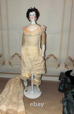 Poupée rare en porcelaine Parian Limbach, dame irlandaise, reine, cheveux hautement sculptés, 14 pouces