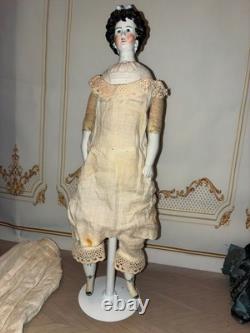 Poupée rare en porcelaine Parian Limbach, dame irlandaise, reine, cheveux hautement sculptés, 14 pouces