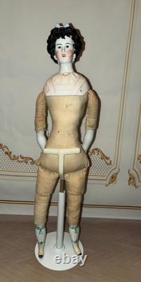 Poupée rare en porcelaine Parian Limbach, dame irlandaise, reine, cheveux hautement sculptés, 14 pouces