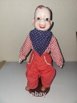 Poupée ventriloque en porcelaine Vintage Howdy Doody avec yeux dormants des années 1950