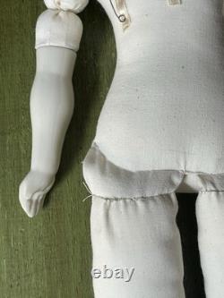 Poupée victorienne allemande en porcelaine antique surdimensionnée des années 1800, 20 pouces, corps en tissu, vintage