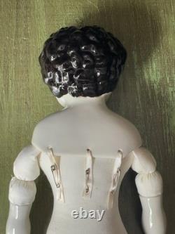 Poupée victorienne allemande en porcelaine antique surdimensionnée des années 1800, 20 pouces, corps en tissu, vintage