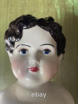 Poupée victorienne allemande en porcelaine antique surdimensionnée des années 1800, 20 pouces, corps en tissu, vintage