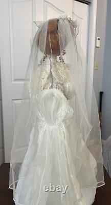 Poupées en porcelaine Franklin Heirloom vintage, mariée et marié, 22 pouces avec boîtes et supports