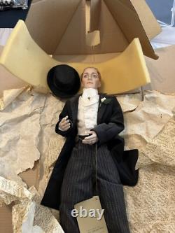 Poupées en porcelaine Franklin Heirloom vintage, mariée et marié, 22 pouces avec boîtes et supports