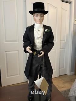 Poupées en porcelaine Franklin Heirloom vintage, mariée et marié, 22 pouces avec boîtes et supports