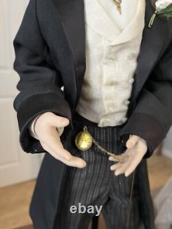 Poupées en porcelaine Franklin Heirloom vintage, mariée et marié, 22 pouces avec boîtes et supports