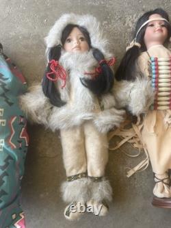 Poupées en porcelaine amérindiennes vintage, lot de 4, Danbury Mint, Ho Moi, 14 16