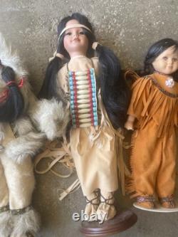 Poupées en porcelaine amérindiennes vintage, lot de 4, Danbury Mint, Ho Moi, 14 16