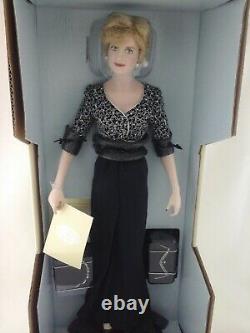 Princess Diana Porcelaine Portrait Doll Franklin Mint Black Dress New In Box