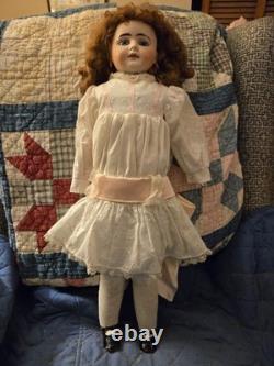 RARE ! Poupée en bisque à tête de épaule Liebe & Hoffman de 23 pouces en coton blanc à broderie anglaise